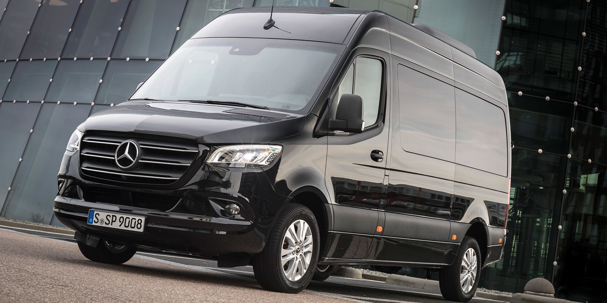 3/4 front view of a black Sprinter