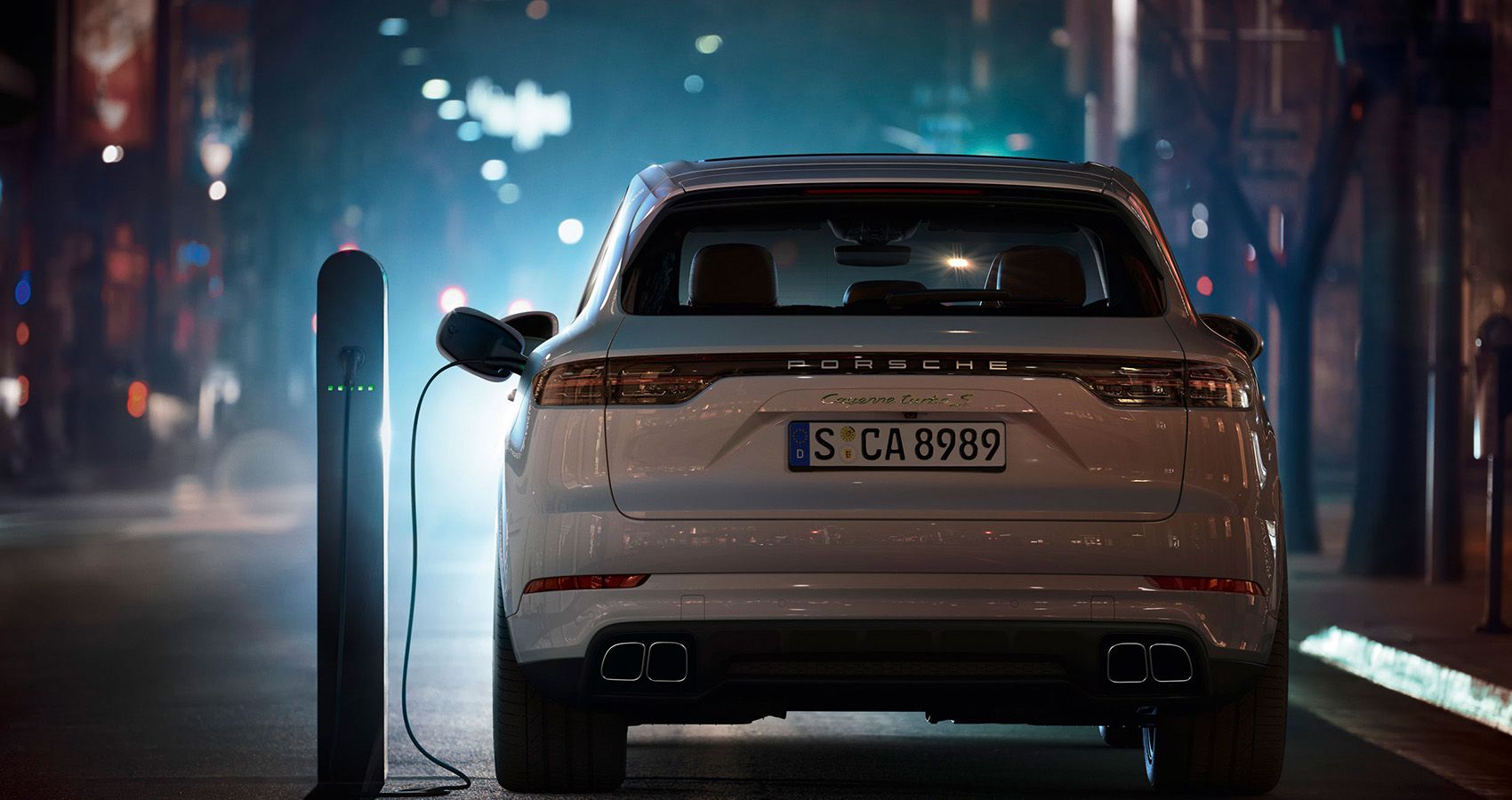 Porsche Cayenne Turbo S E-Hybrid charging at night