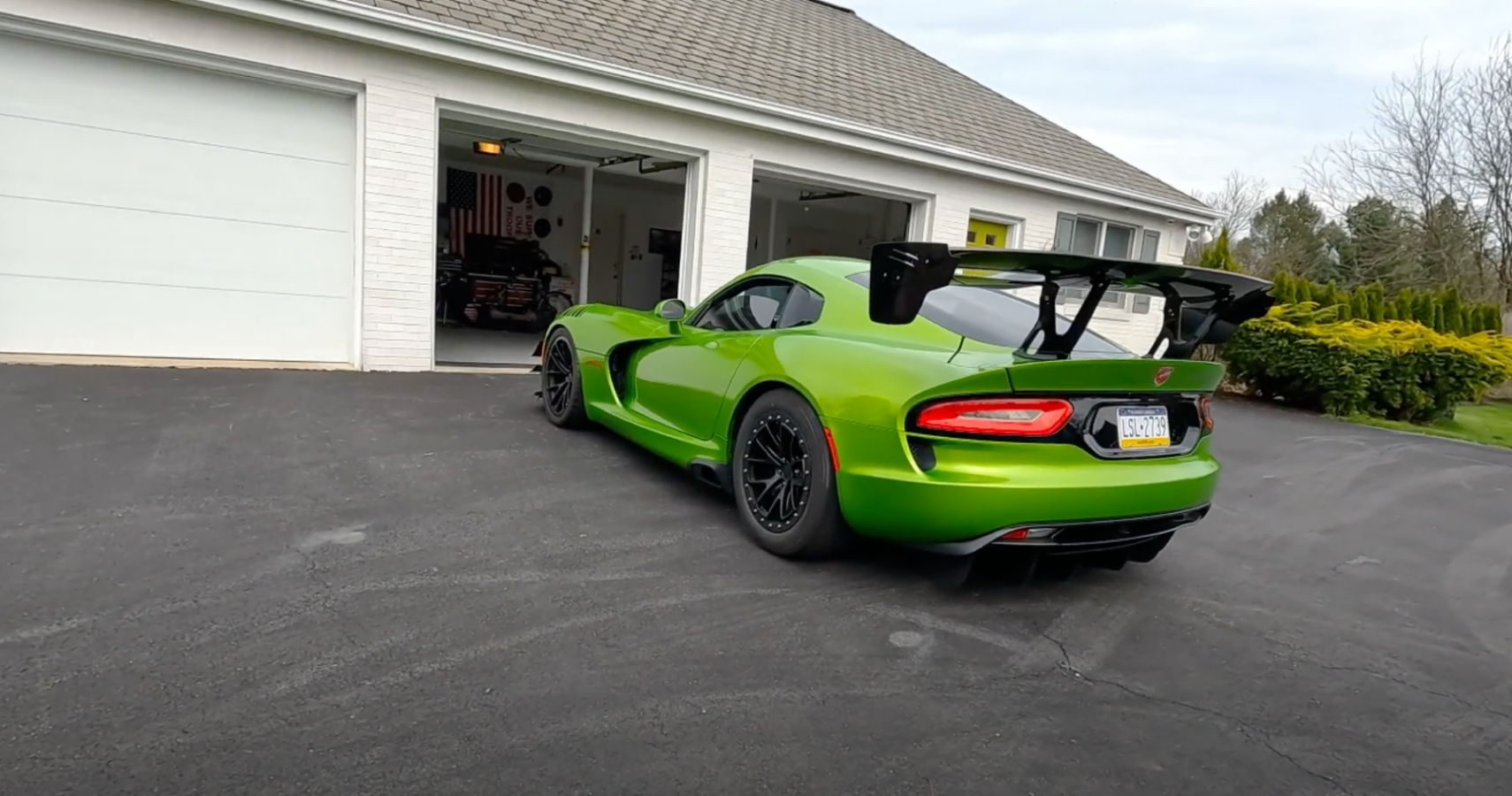 A rear 3/4 view of a green Twin Turbo Viper