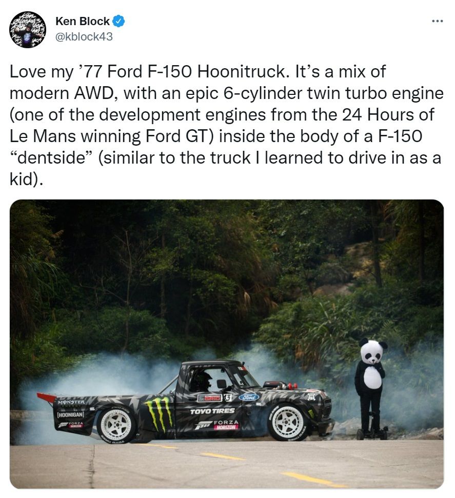 Ken Block's post on Twitter about the 1977 Ford F-150.