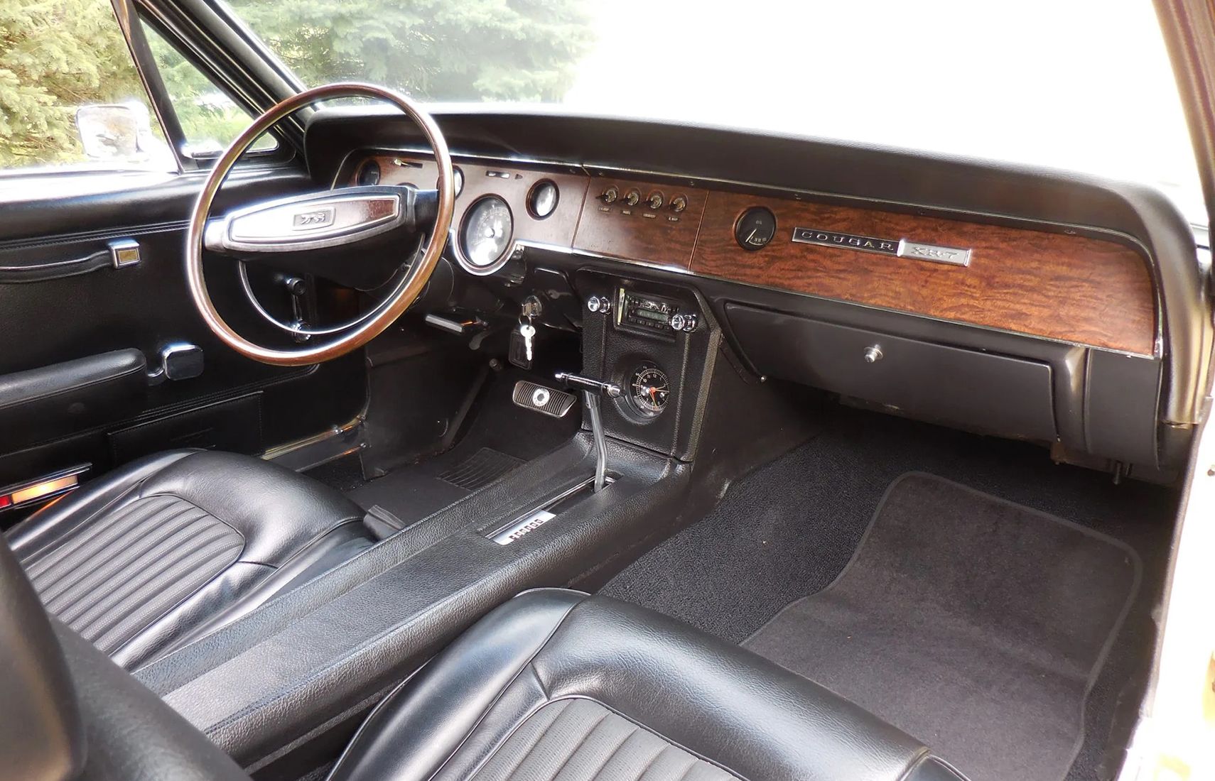 1968 Mercury Cougar XR7 Cobra Jet black vinyl interior from passenger side