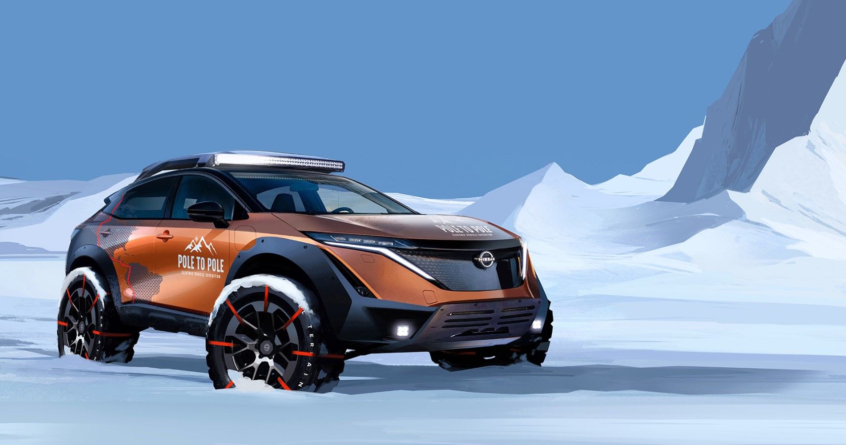 Modified Nissan Ariya in snow