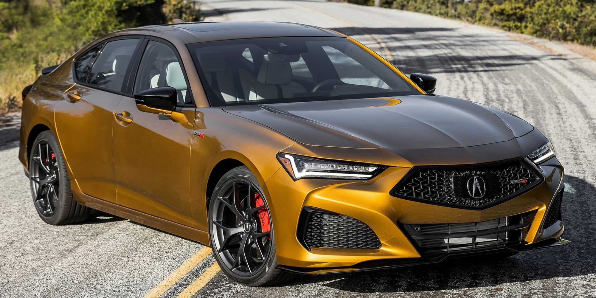 Front 3/4 view of a yellow TLX Type-S