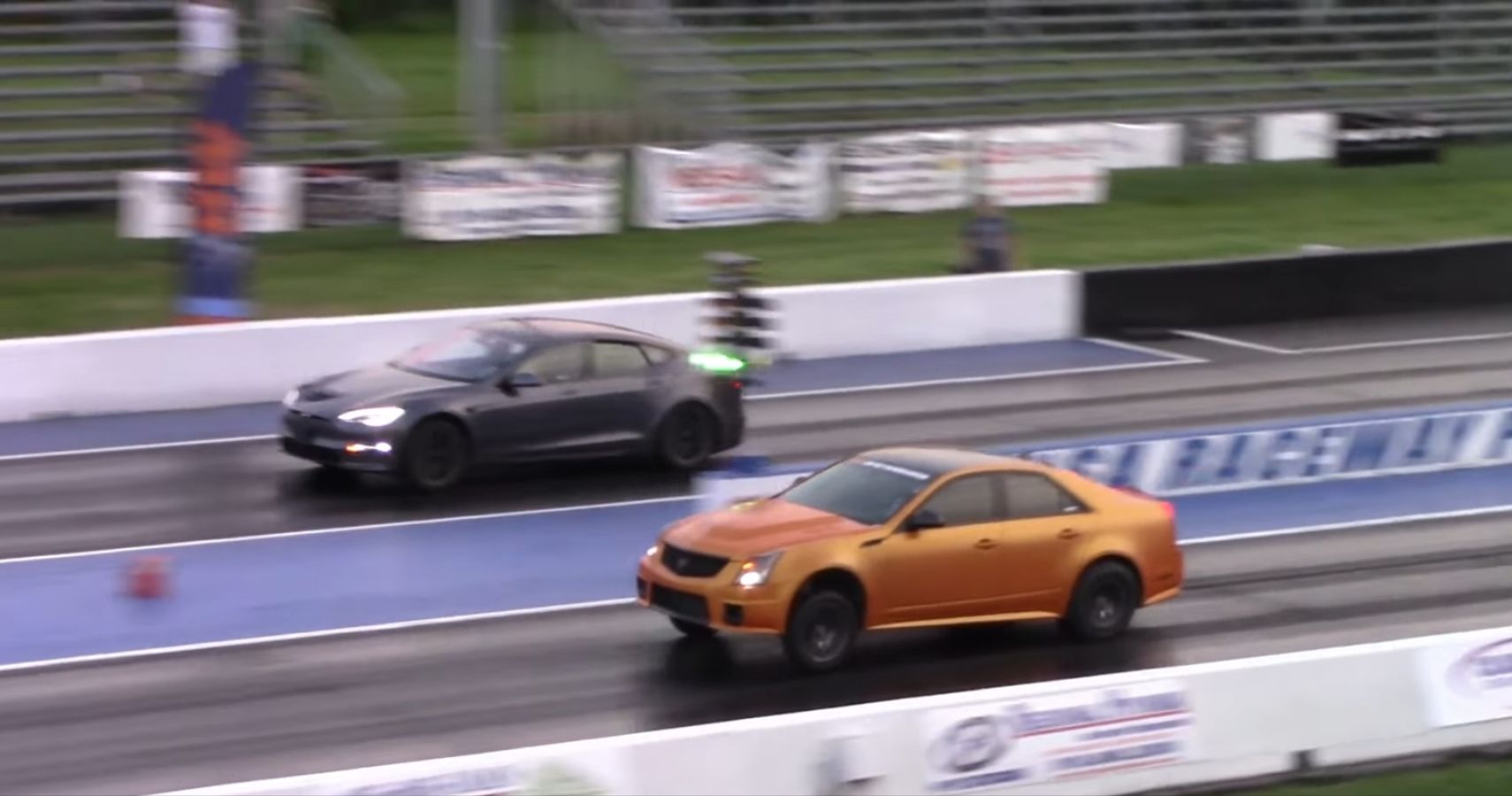 A 1,200-HP Cadillac CTS-V Takes On A 1,000-HP Tesla Model S Plaid