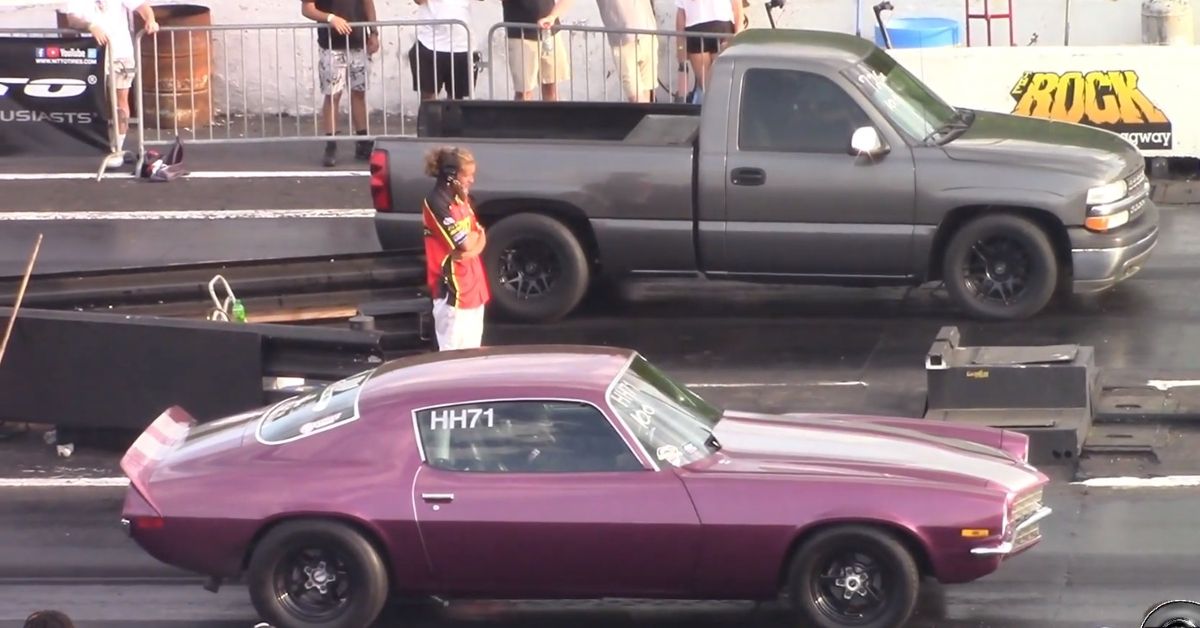 Drag Racing And Car Stuff YouTube Channel Turbo Chevy SIlverado vs 2nd gen Camaro with nitrous