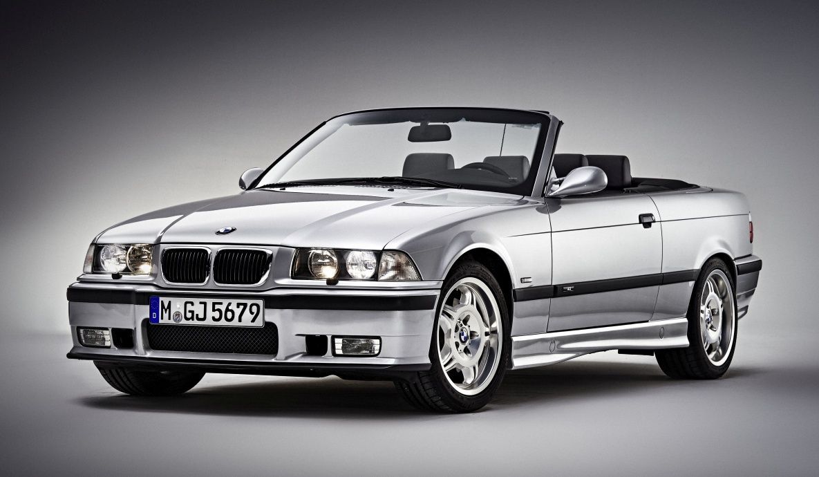 E36 BMW M3 Convertible, silver, front quarter view