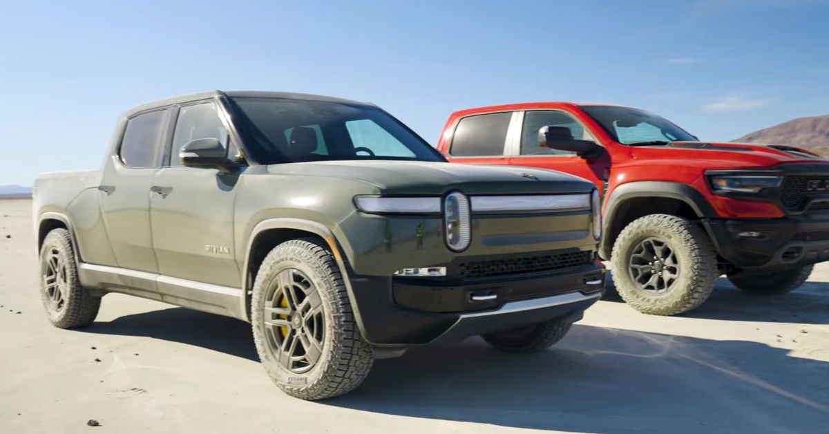 Edmunds Cars Youtube Channel Gray Rivian R1T passenger side and front