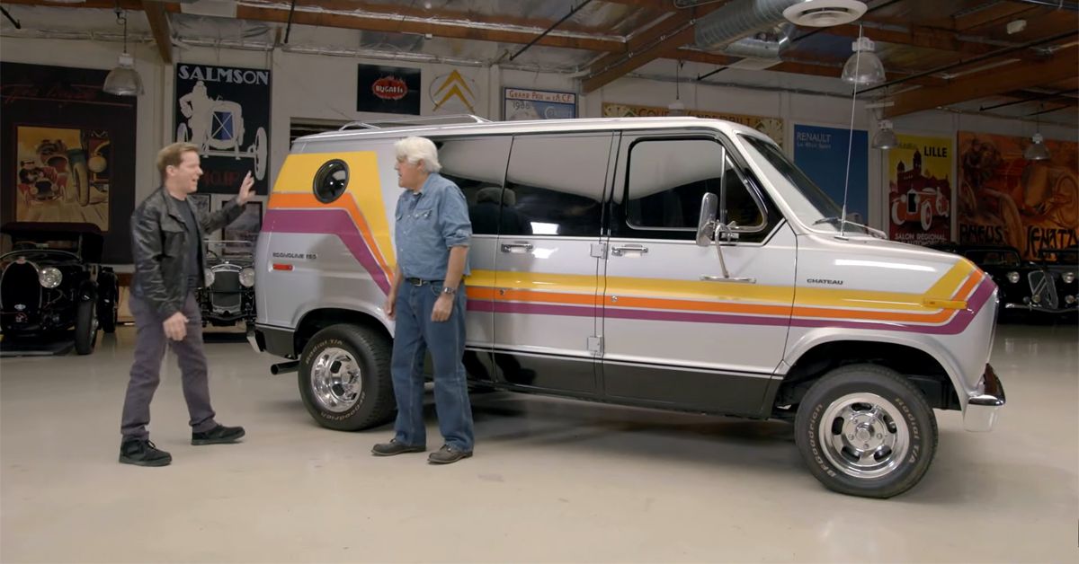 Jay Leno With Jeff Dunham’s 1976 Ford Econoline Chateau On His YouTube channel Jay Leno's Garage 