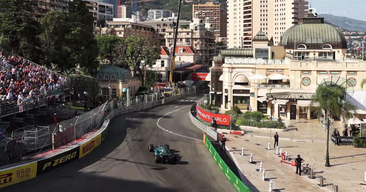 Sebastian Vettel at Monaco, bird's eye view from afar of race track and city