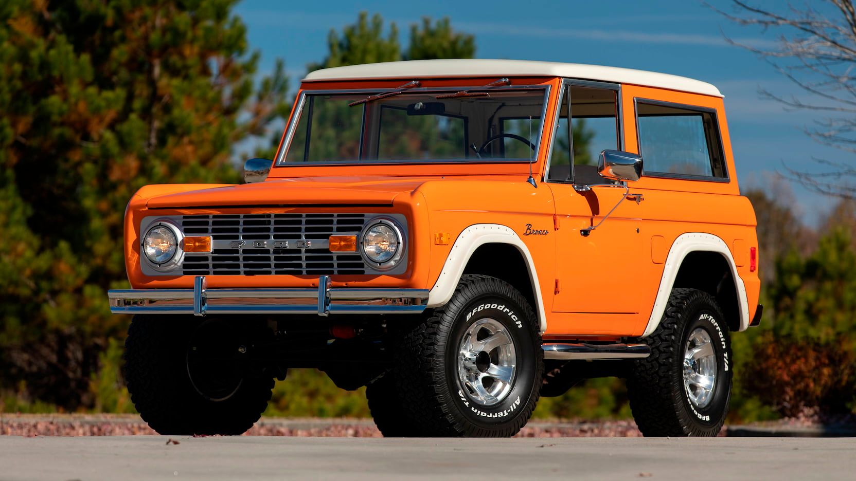 Orange 1977 Ford Bronco - Front Angle