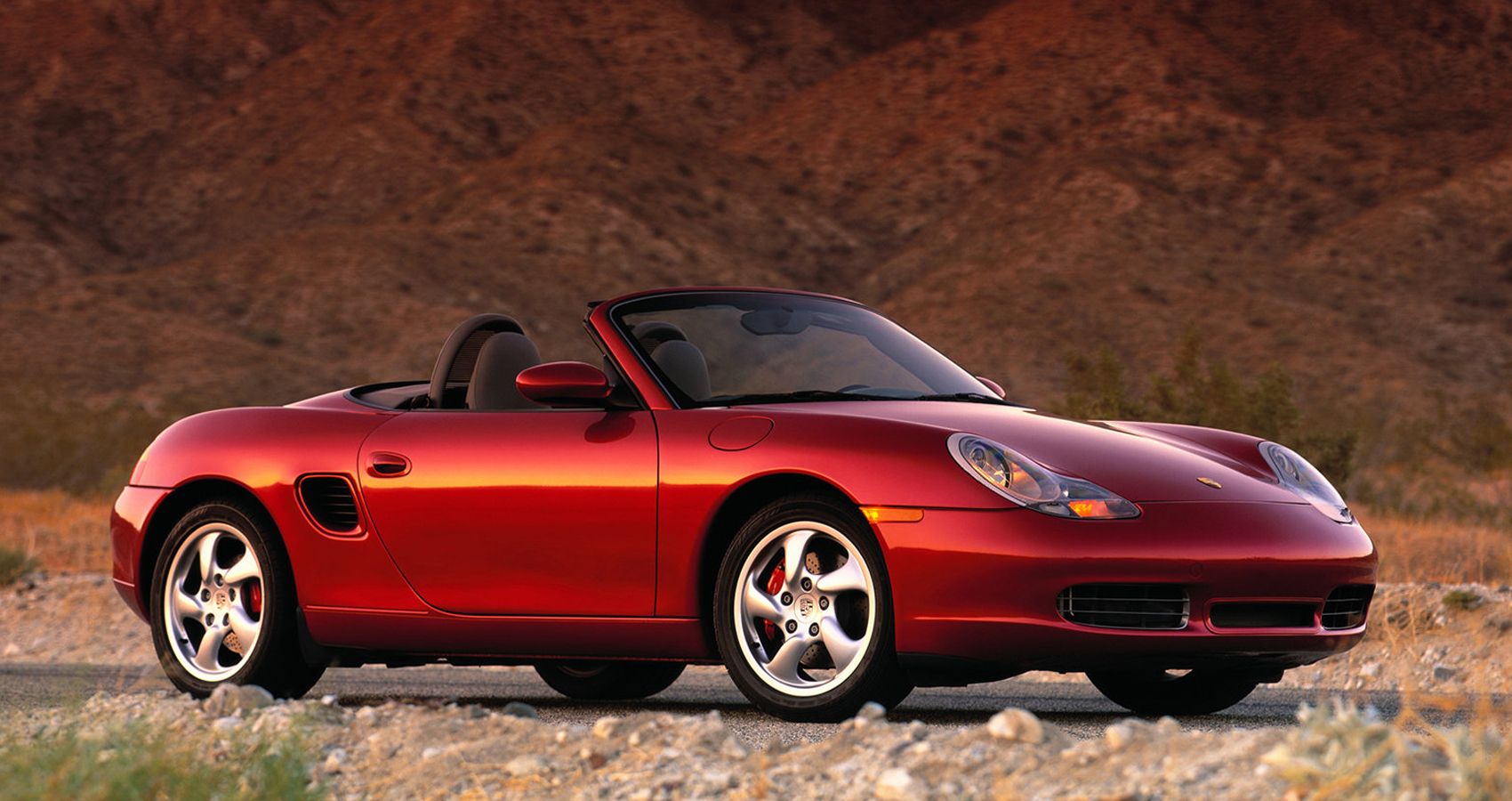 Front 3/4 view of a red 2002 Boxster S