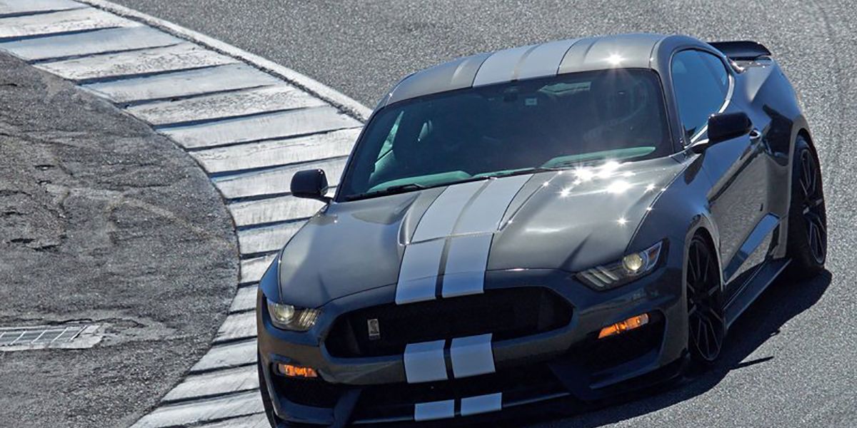 Silver 2015 Ford Mustang GT350 On Track - Front Top Angle