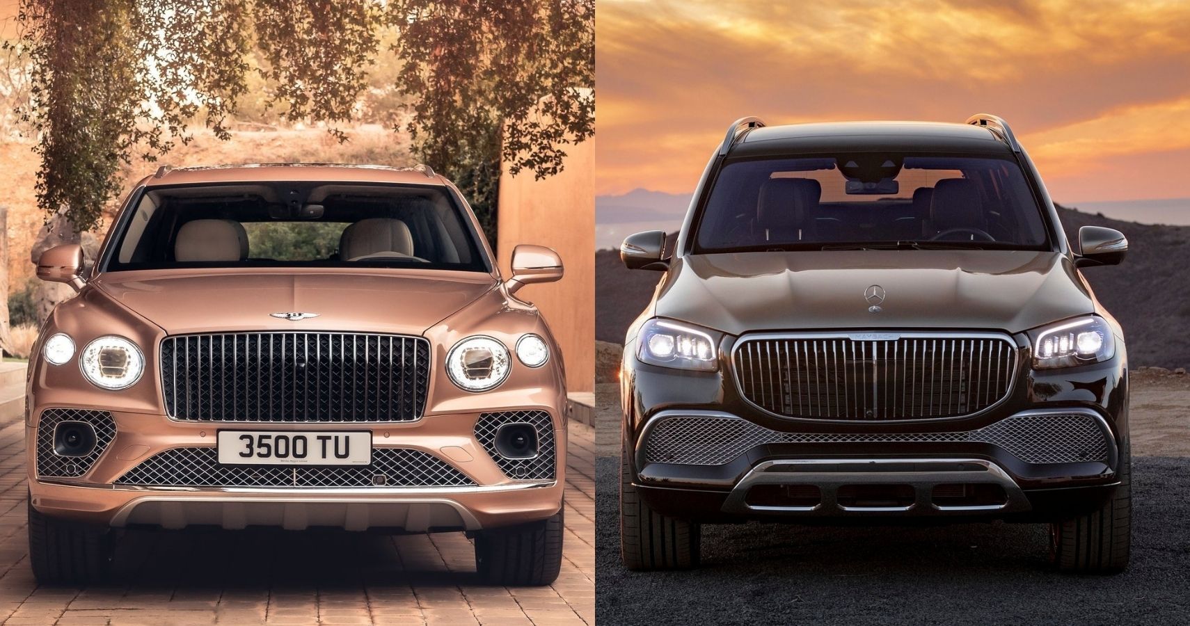 Bentley Bentayga EWB and Mercedes-Maybach GLS front view side-by-side comparison