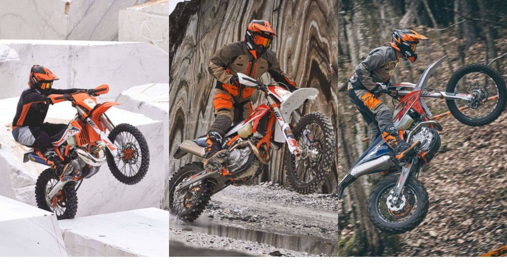 2023 KTM Enduro line-up collage side-by-side view