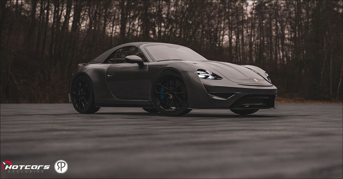Front 3/4 view of the electric 911 render, wheels turned