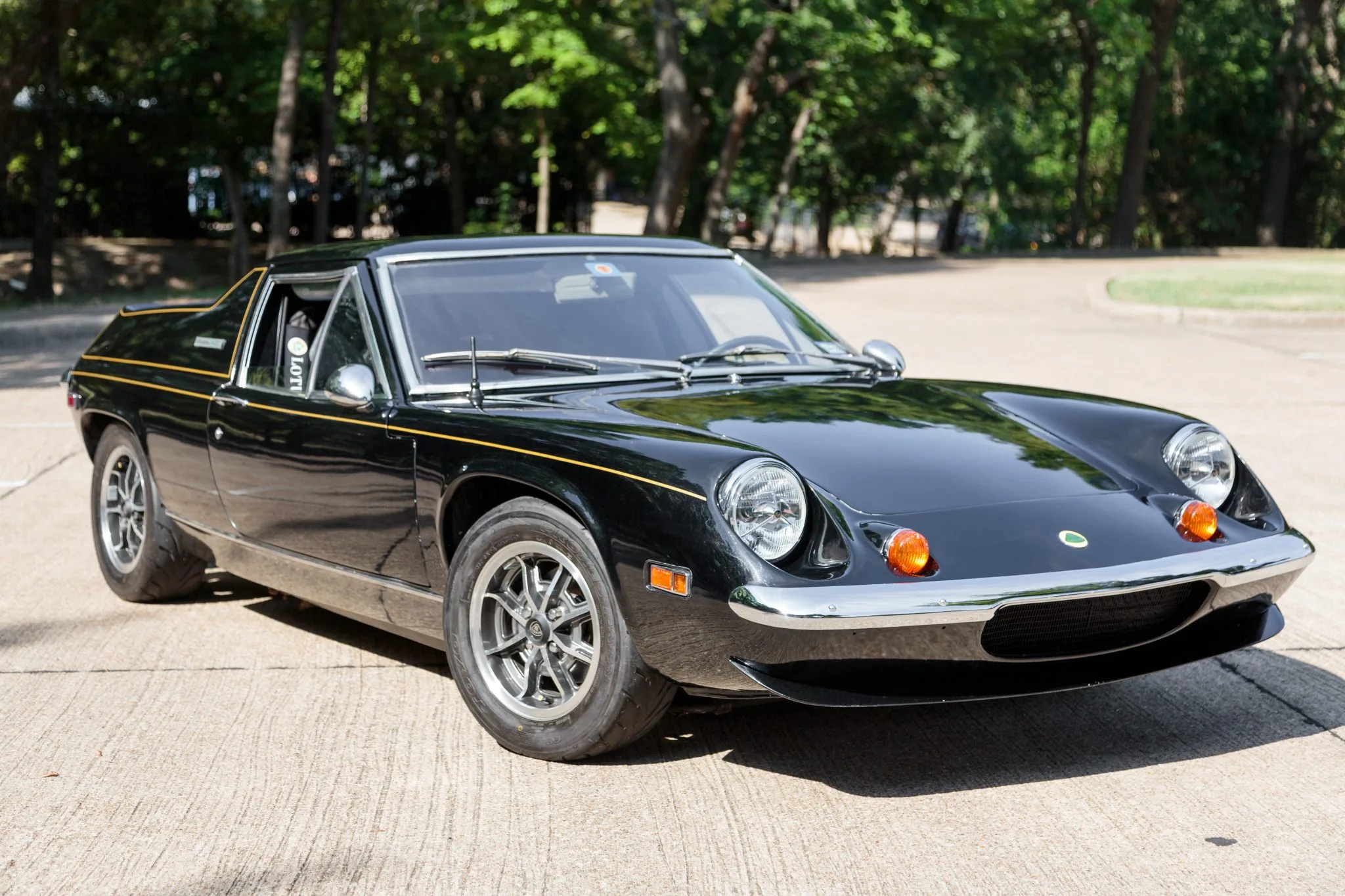 Black 1973 Lotus Europa on the road