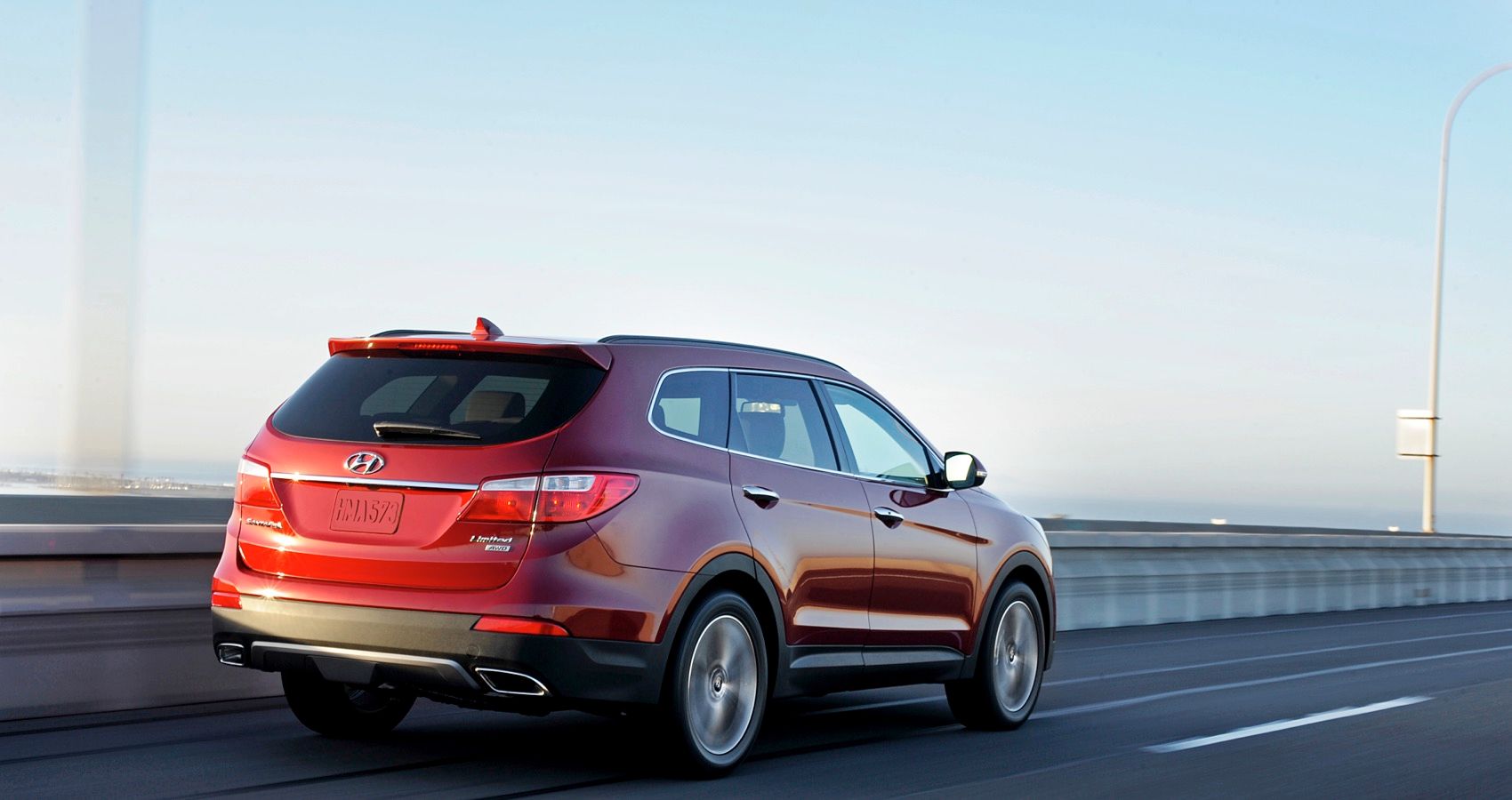 2014 Hyundai Santa Fe in Red rear view