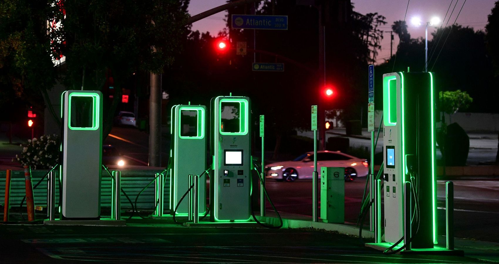 electric vehicle charging station nighttime