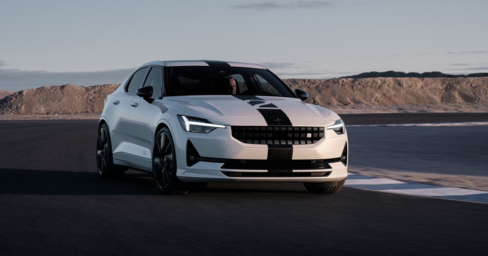 Polestar 2 BST Edition 270 front third quarter view on track