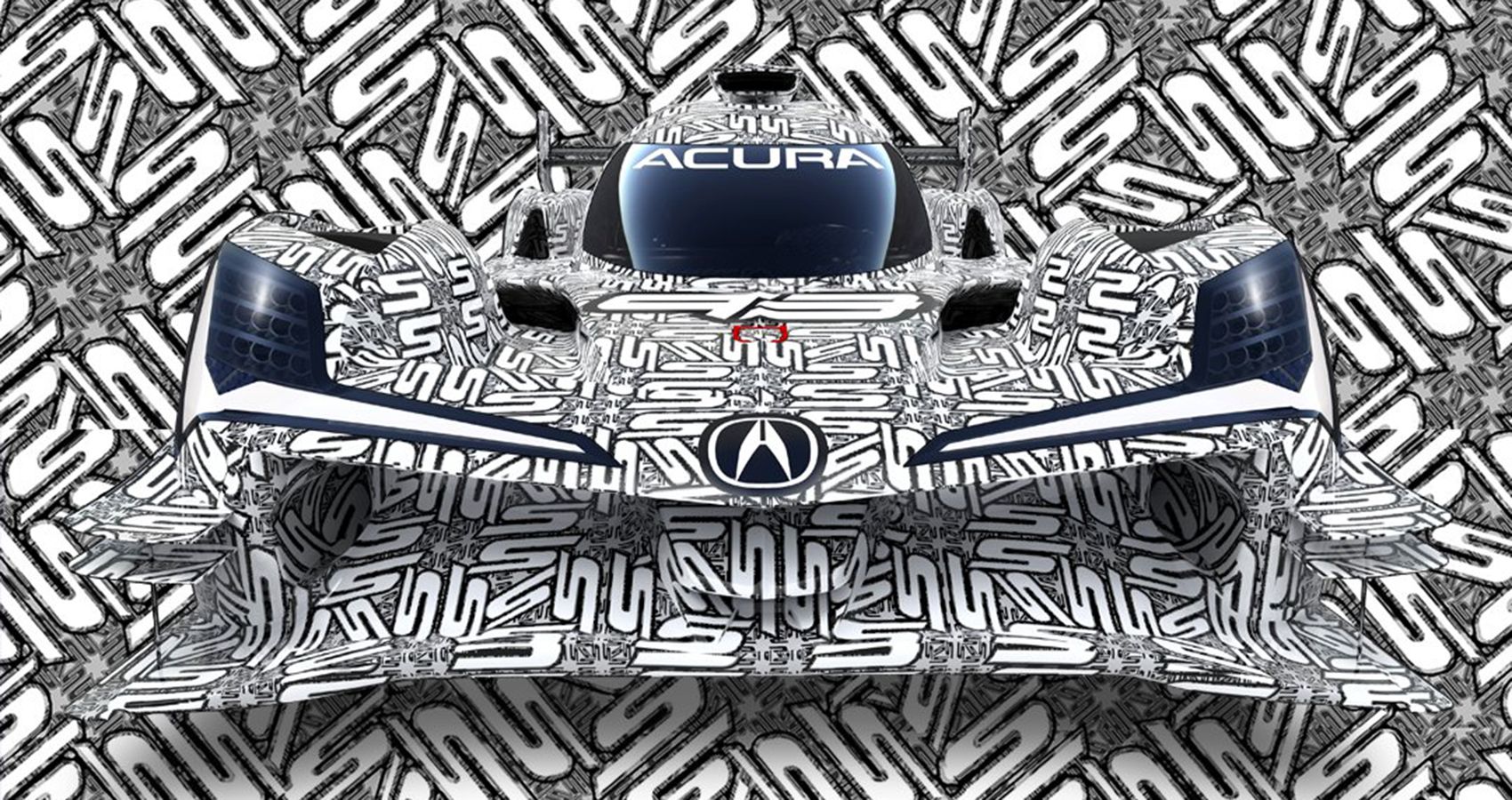 Acura ARX-06 front profile, disguised, black and white theme
