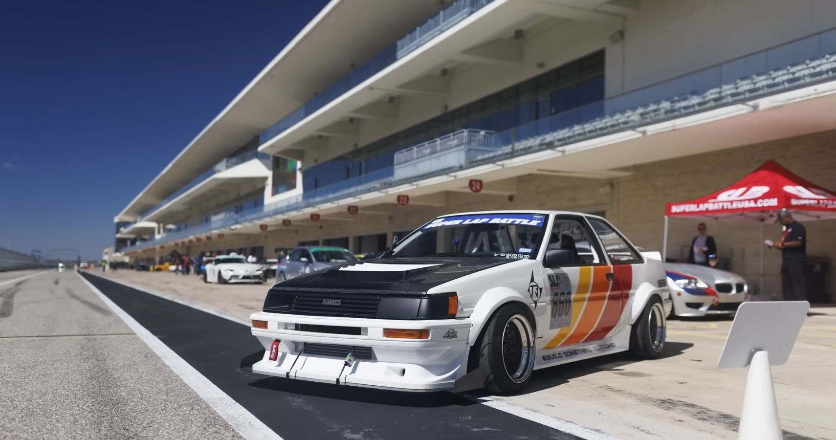 White Honda F22 Swapped Toyota AE86 With HKS Supercharger
