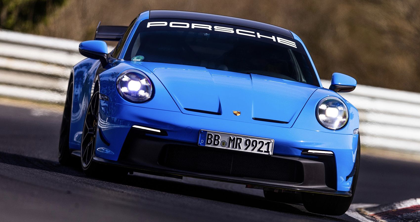blue Porsche 911 GT3 Manthey Performance Kit drive