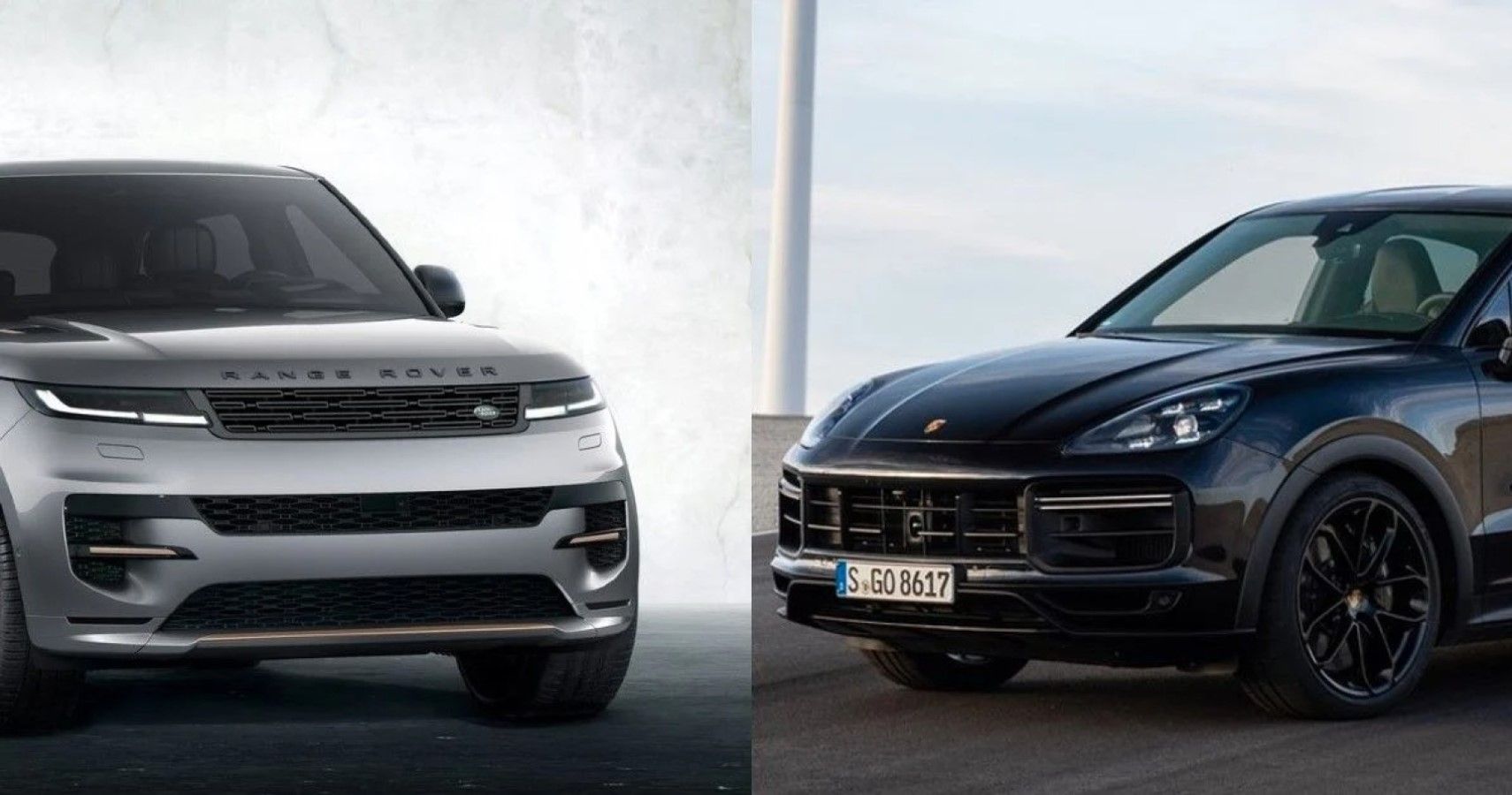 2023 Range Rover Sport Vs Porsche Cayenne side-by-side front fascia comparison view