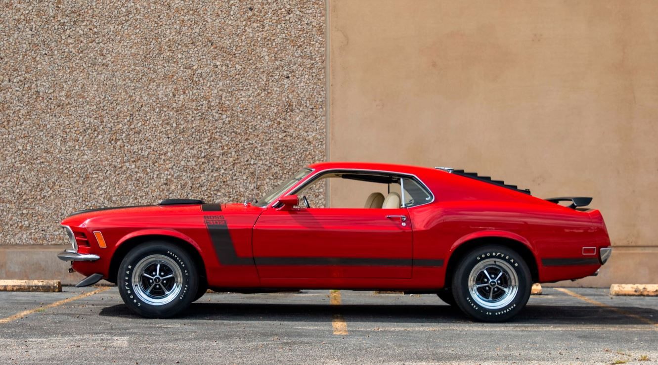 Red-1970-Ford-Mustang-Boss-302-Fastback--Side-Angle-1