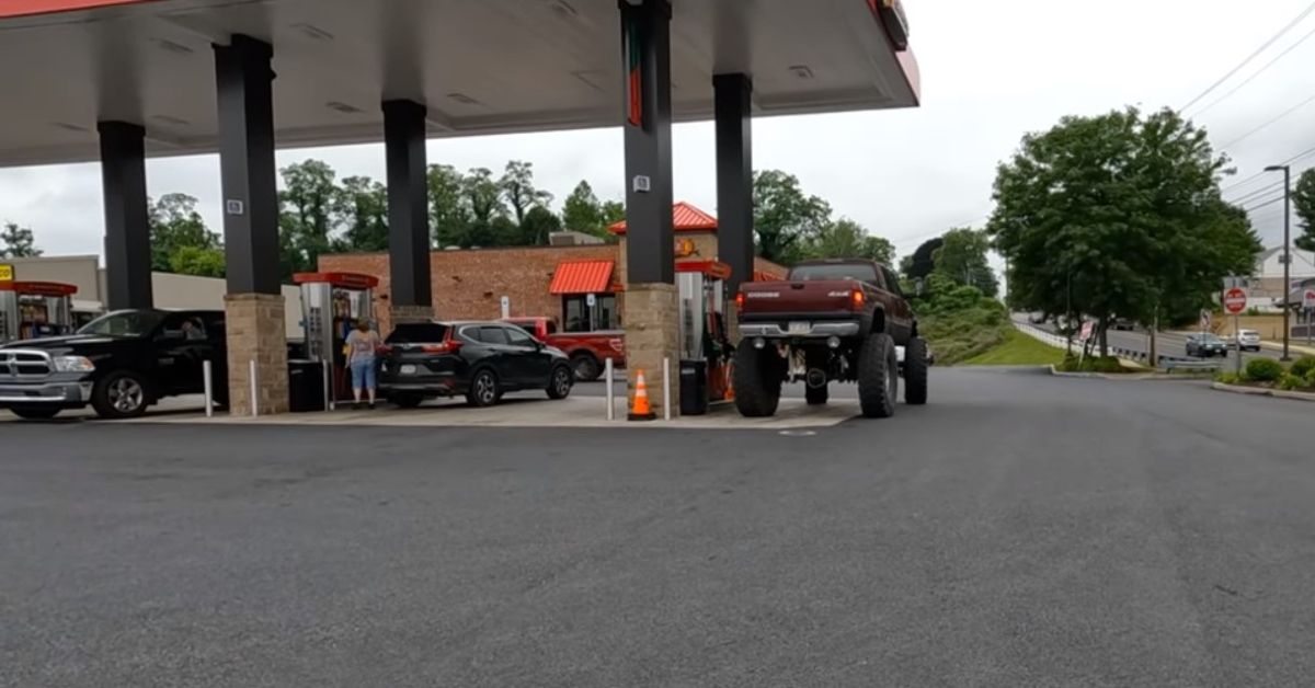 Street Speed 717 YouTube Channel Dodge Ram Monster Truck at the gas station