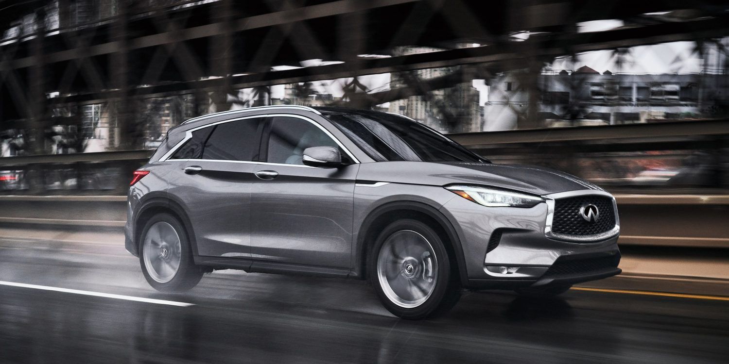 The 2022 Infiniti QX50 on the road, gray