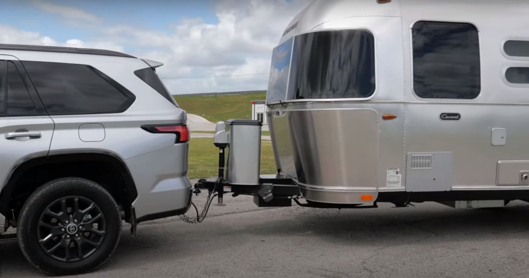 The Fast Lane Truck YouTube Channel Toyota Sequoia Silver towing Airstream side view