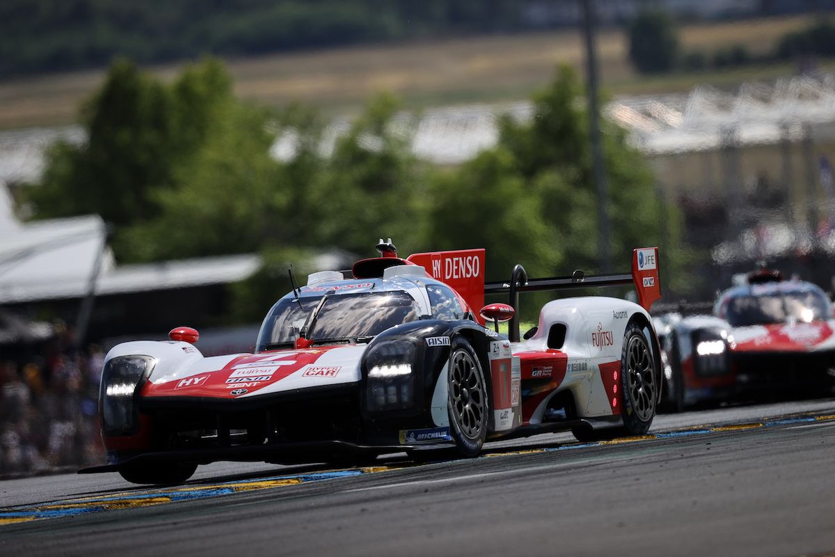 Toyota Hybrid Racing Car at Le Mans, front quarter view on track