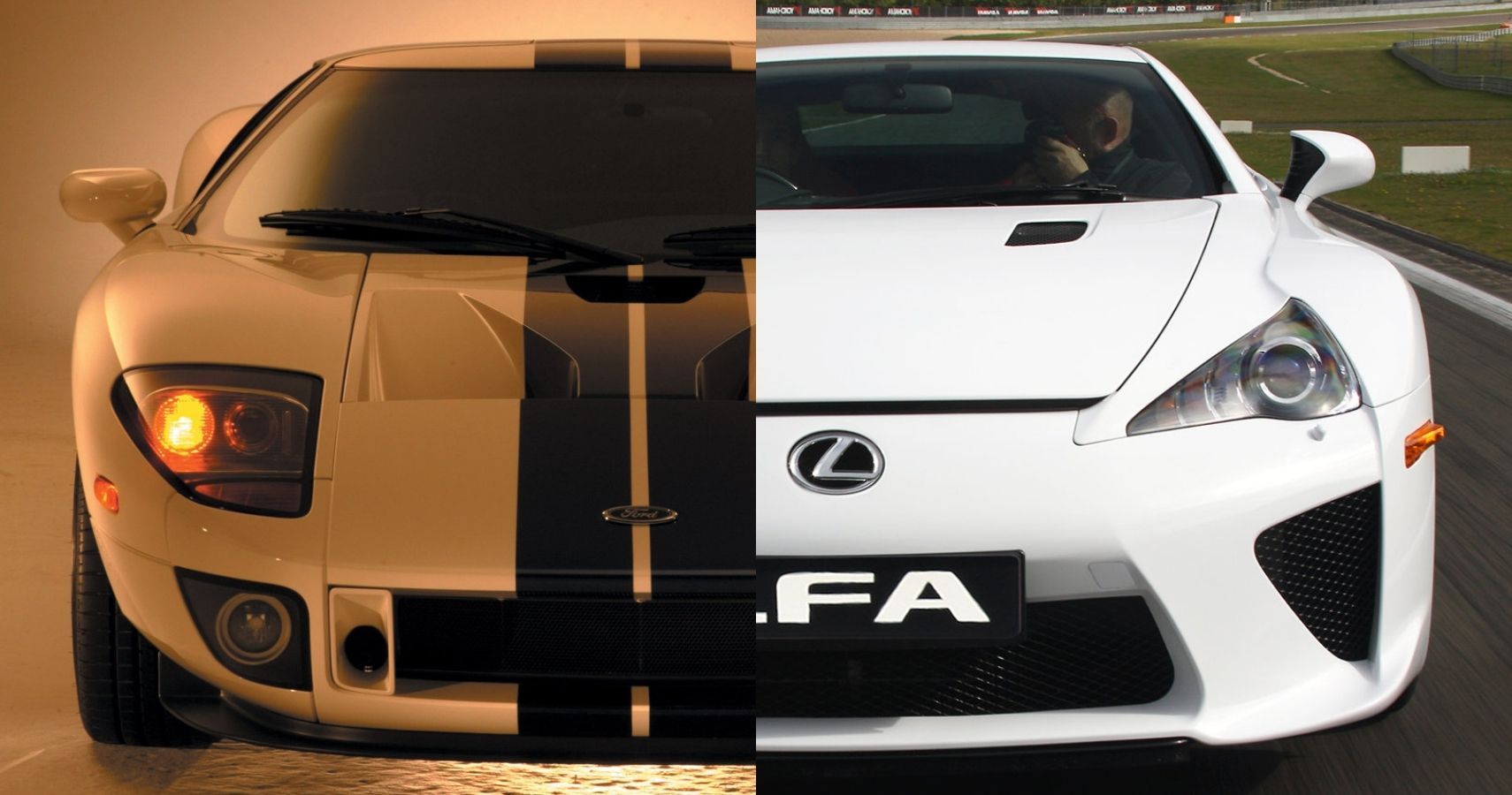 Ford GT and Lexus LFA side-by-side front fascia view