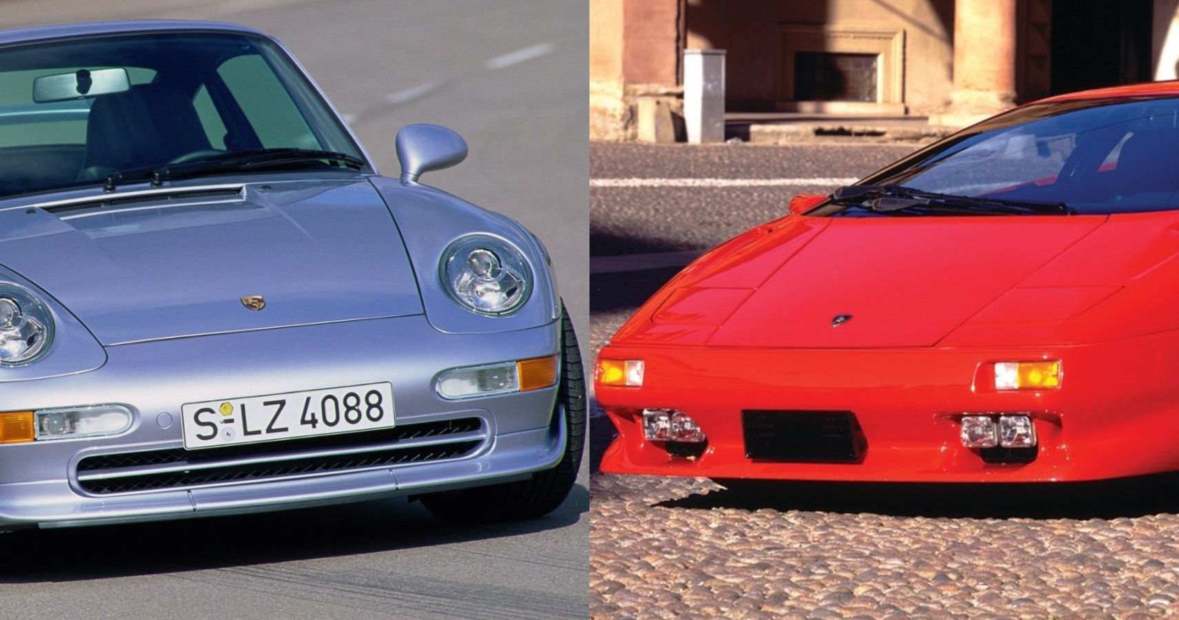 Porsche 993 GT2 and Lamborghini Diablo front fascia comparison view