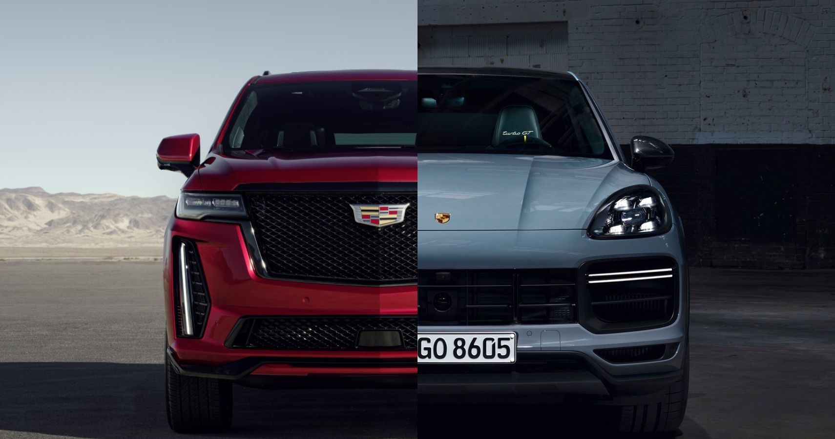 2022 Porsche Cayenne Turbo GT And 2023 Cadillac Escalade-V side-by-side comparison view