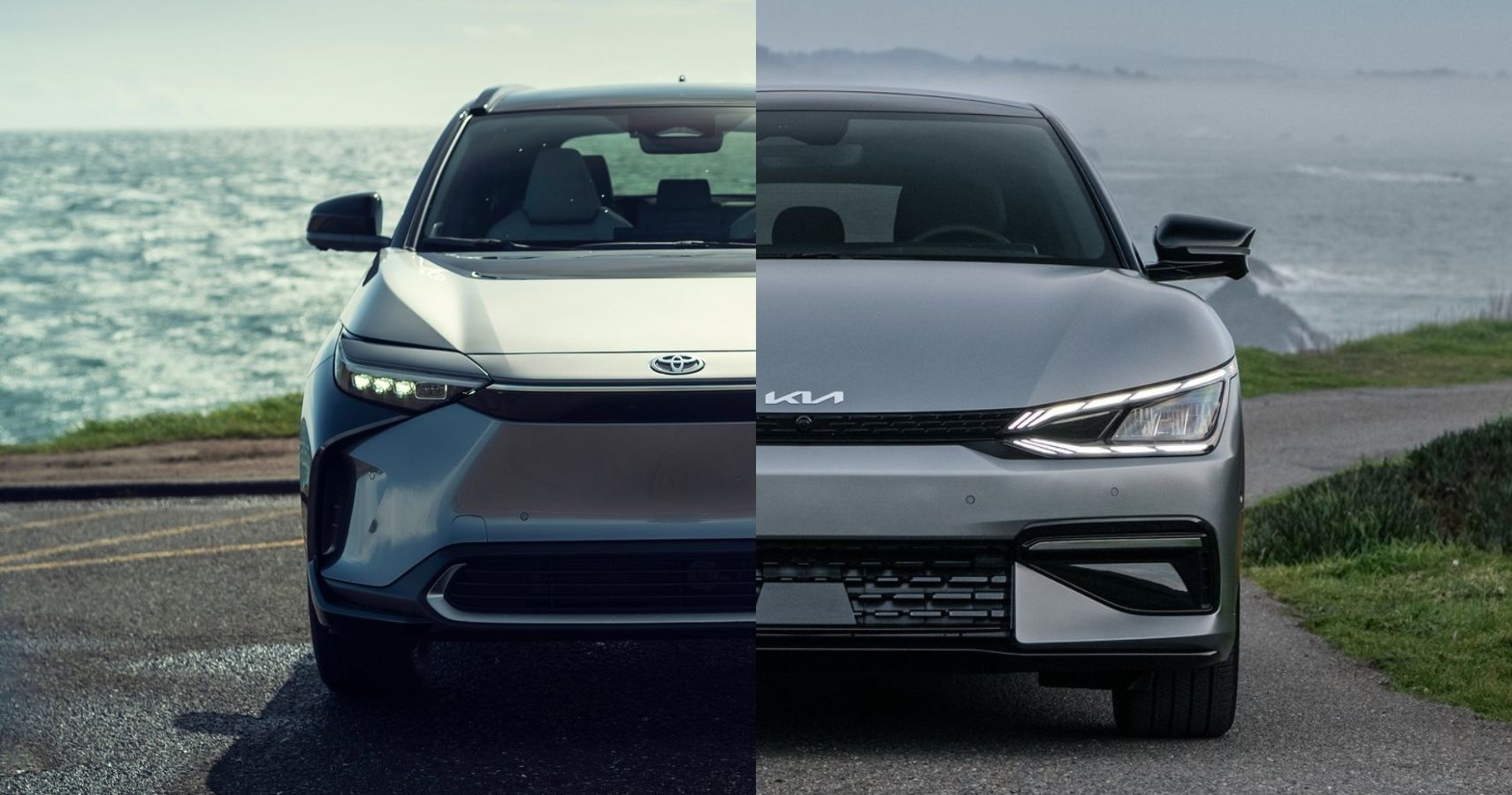  2023 Toyota bZ4X and 2022 Kia EV6 front fascia comparison view