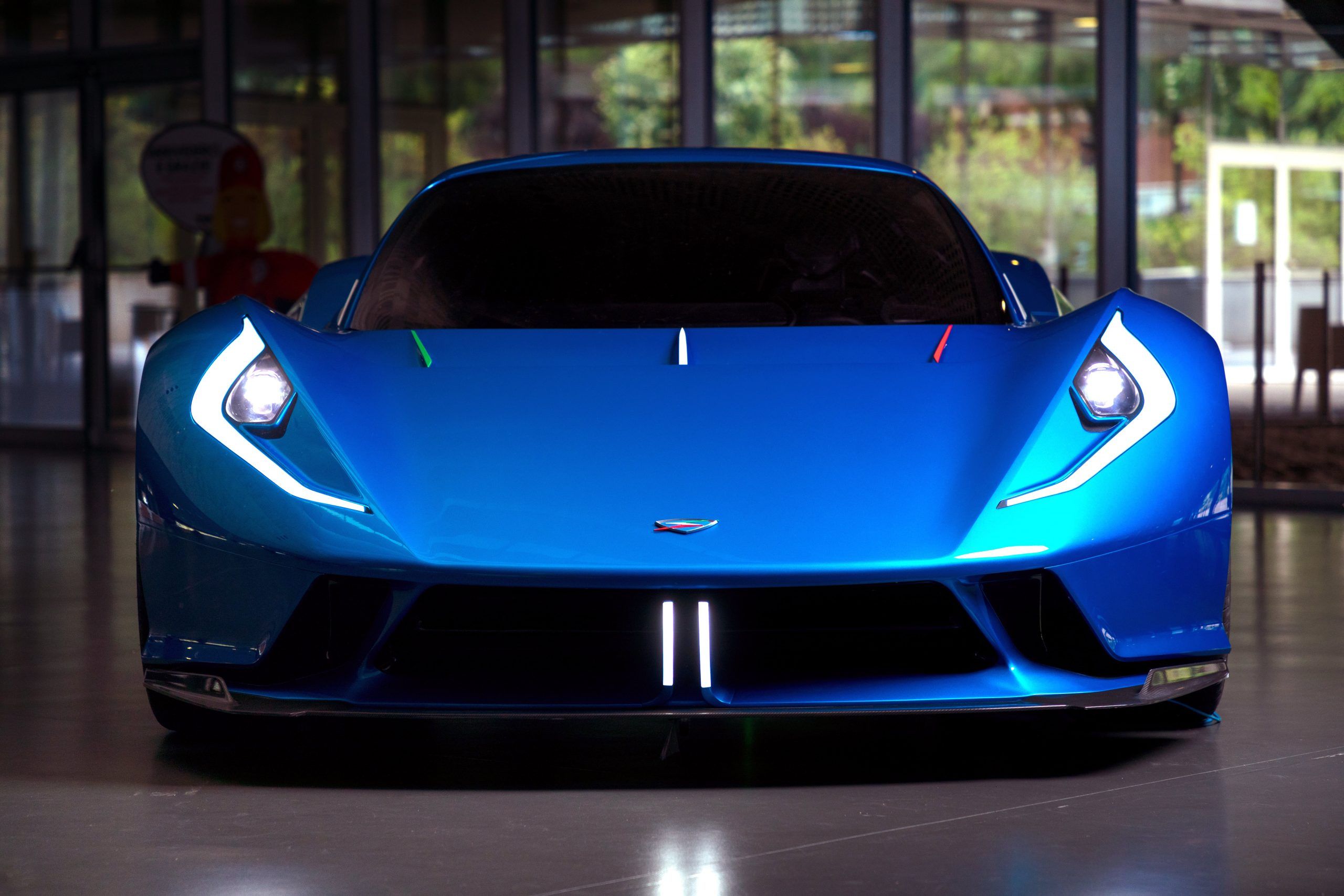 Blue Automobili Estrema Fulminea front fascia view