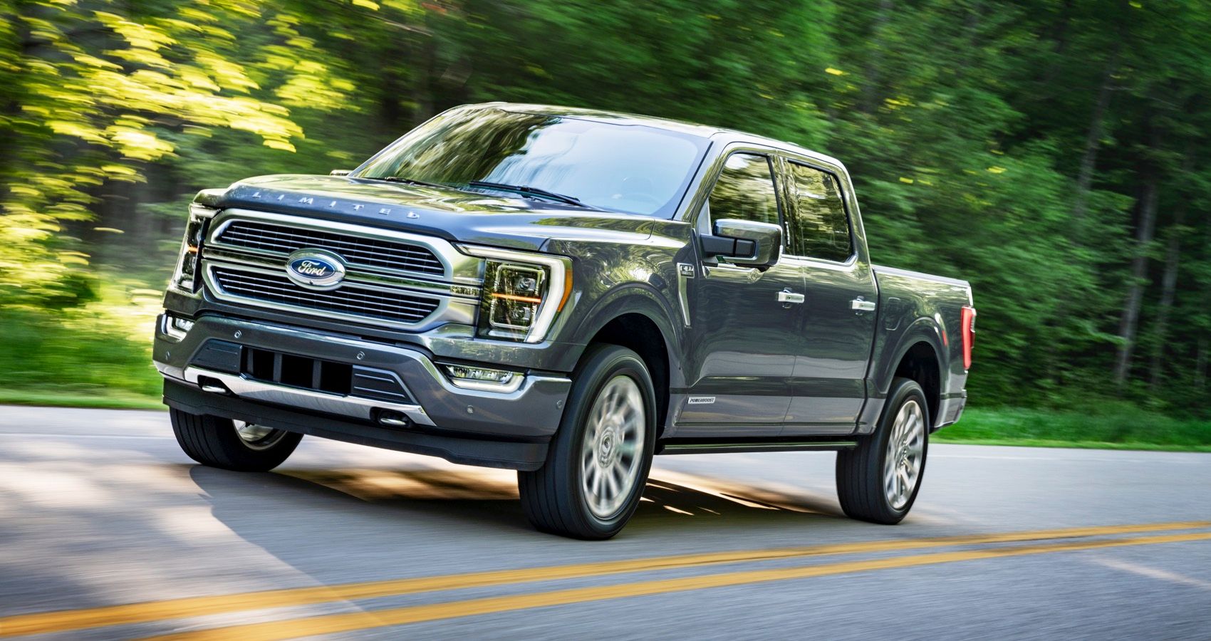 Gray 2021 Ford F-150 Limited Cruising On The Road