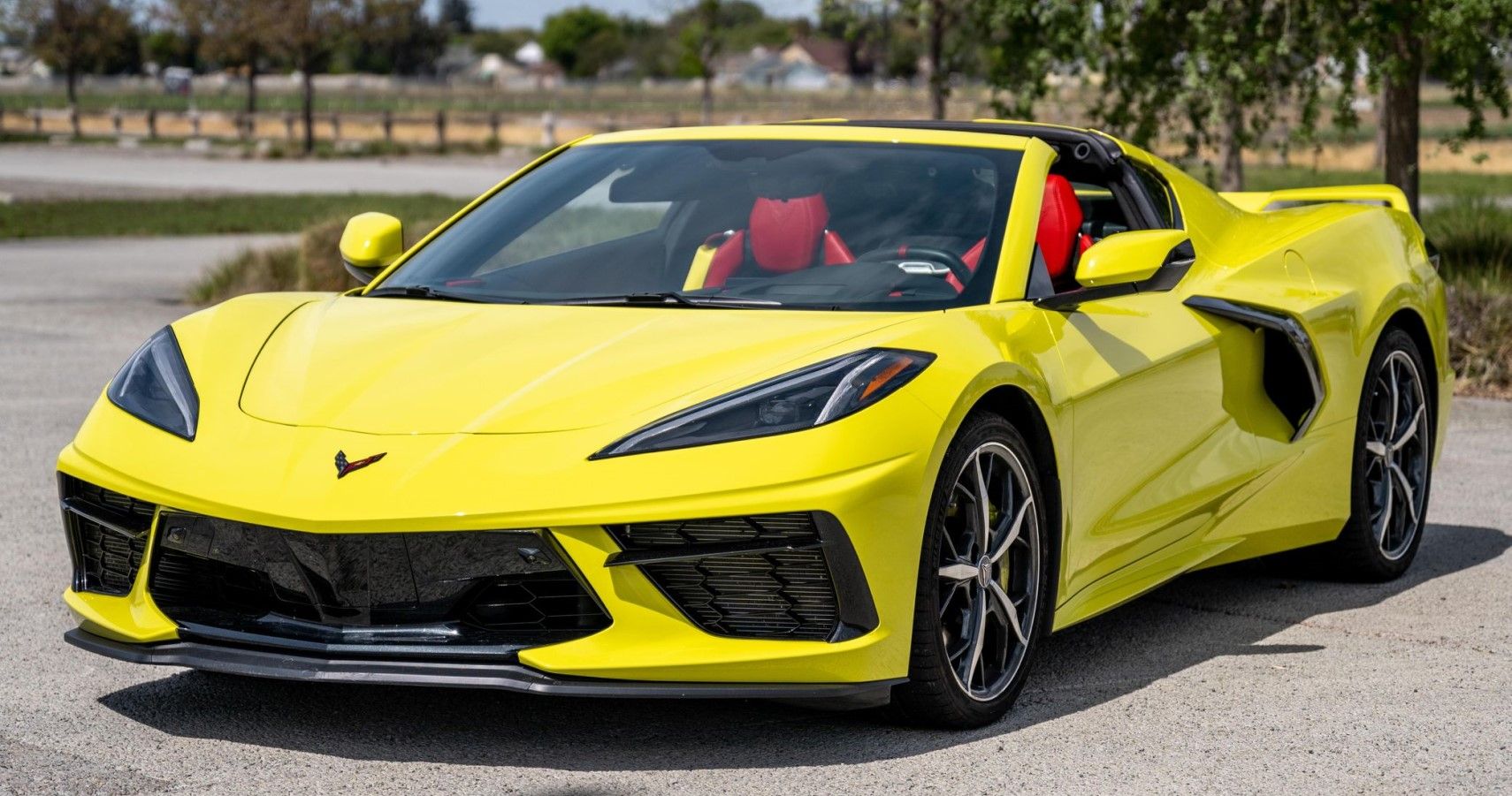 2021 Chevy Corvette Stingray in yellow front third quarter view