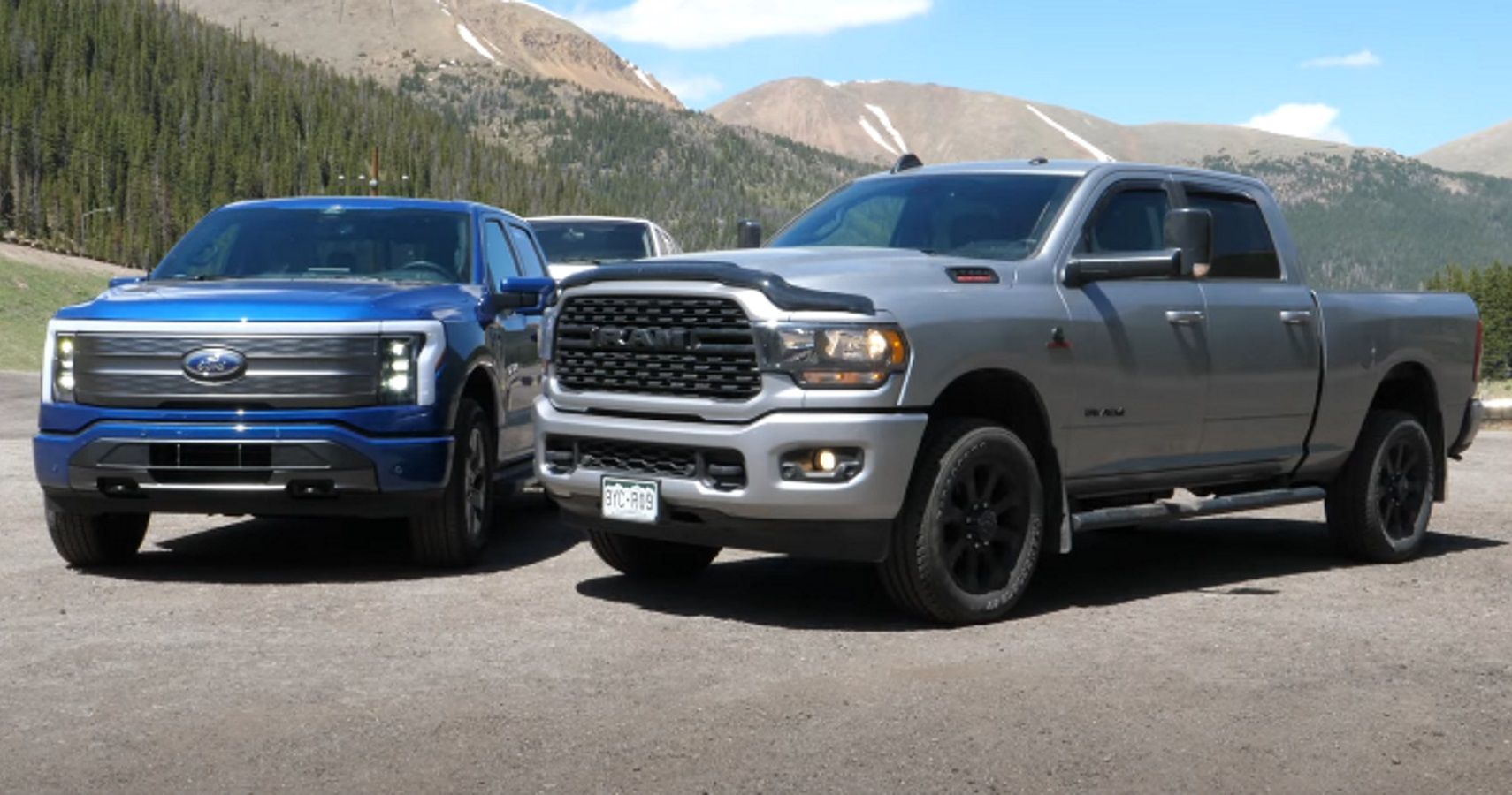 A towing test between the 2022 Ford F-150 Lightning and 2022 RAM 2500