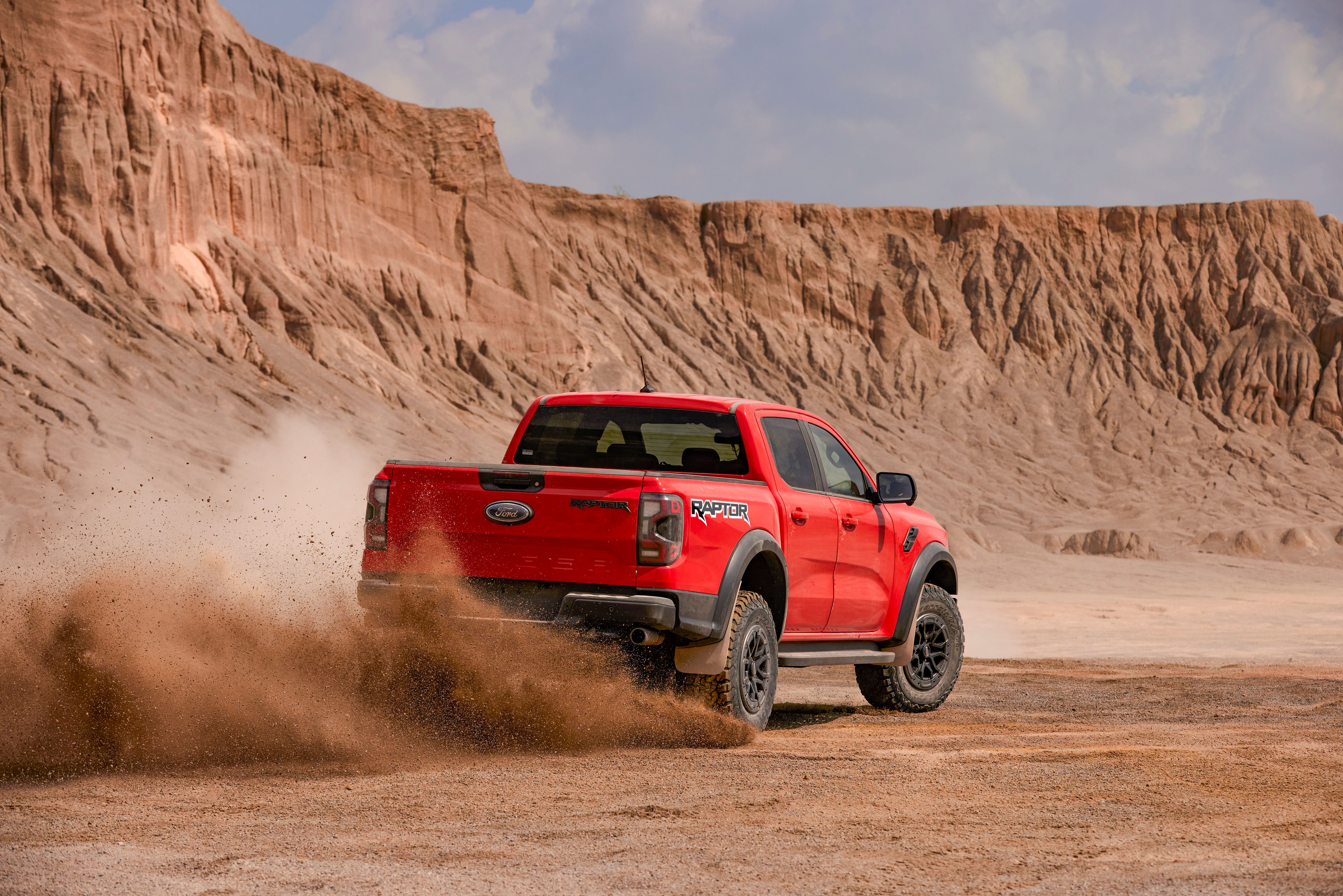 The rear end of the 2023 Ford Ranger Raptor. 