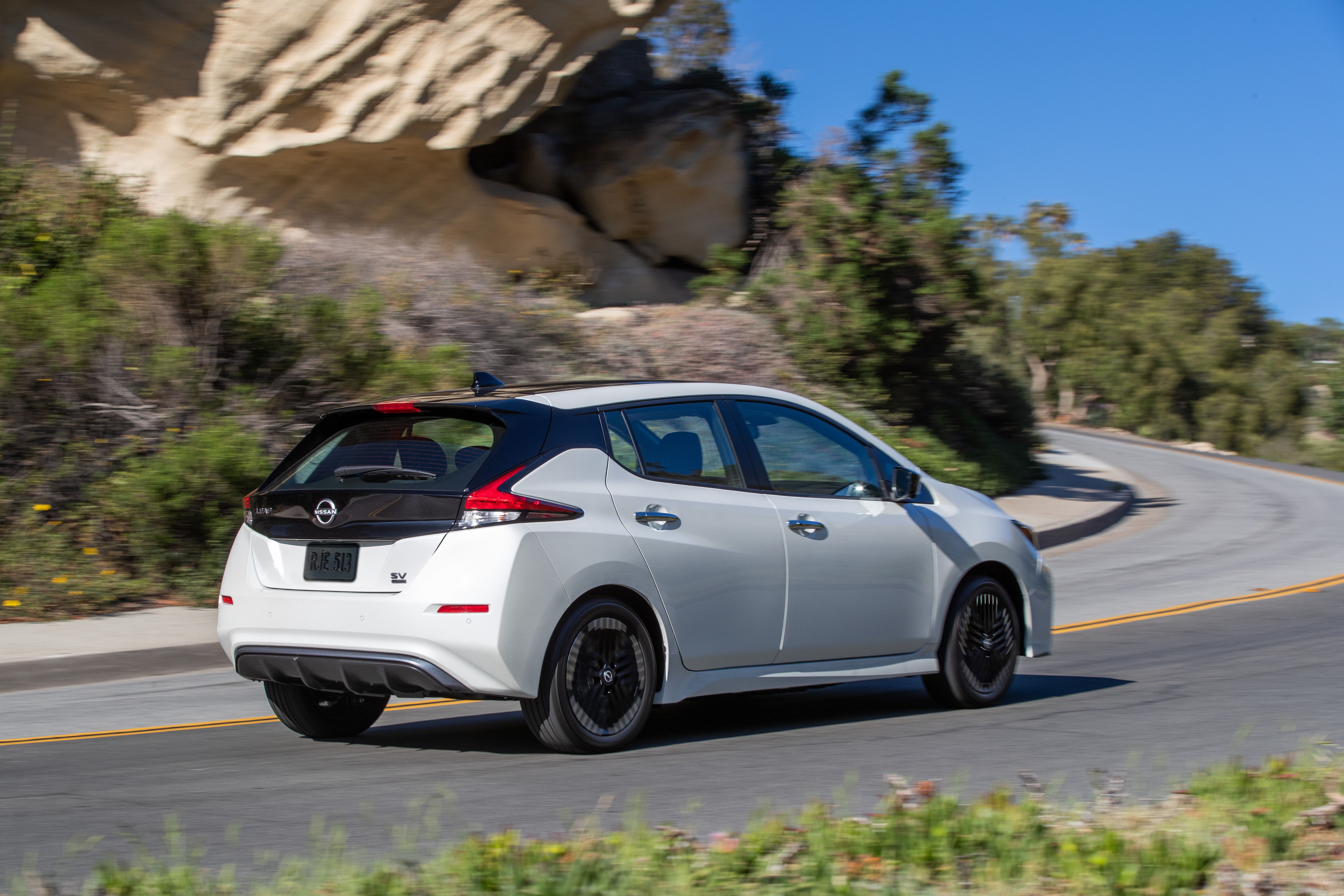 The 2023 Nissan Leaf on the road. 