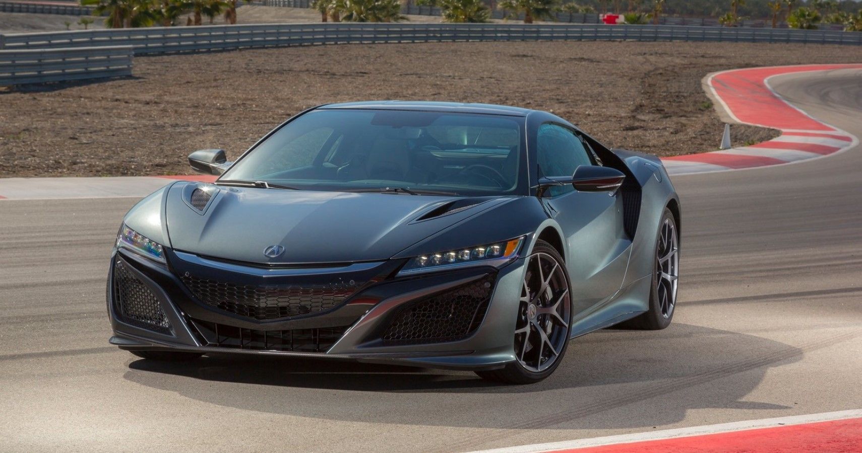 2017 Acura NSX front third quarter hd view on racetrack