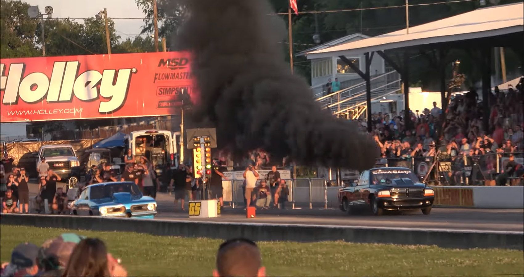 'Bad Fish' Plymouth Barracuda Boosted Decimates 100+psi Diesel Truck In A No Prep Drag Race 