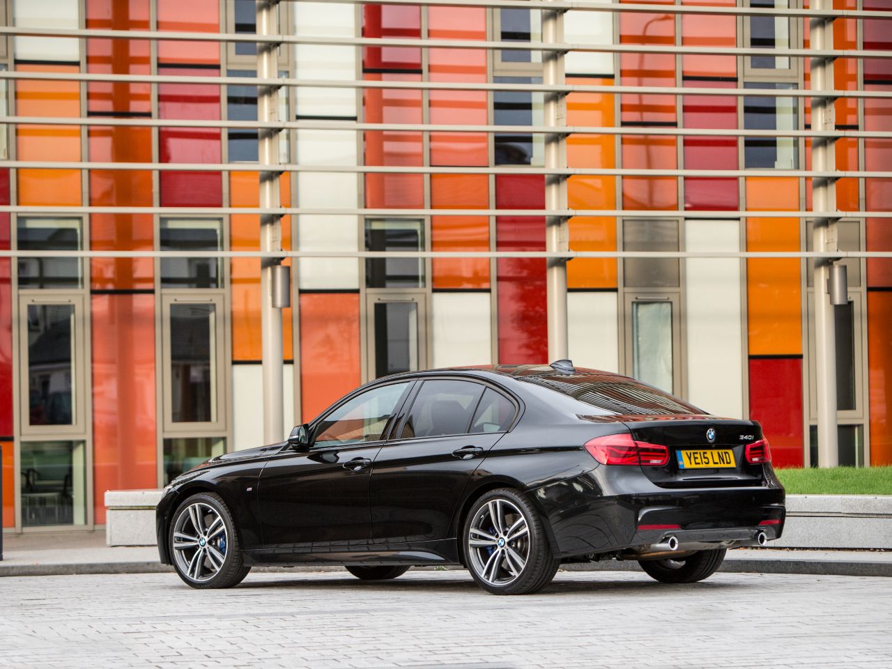 Black 2015 BMW 3 Series rear view 