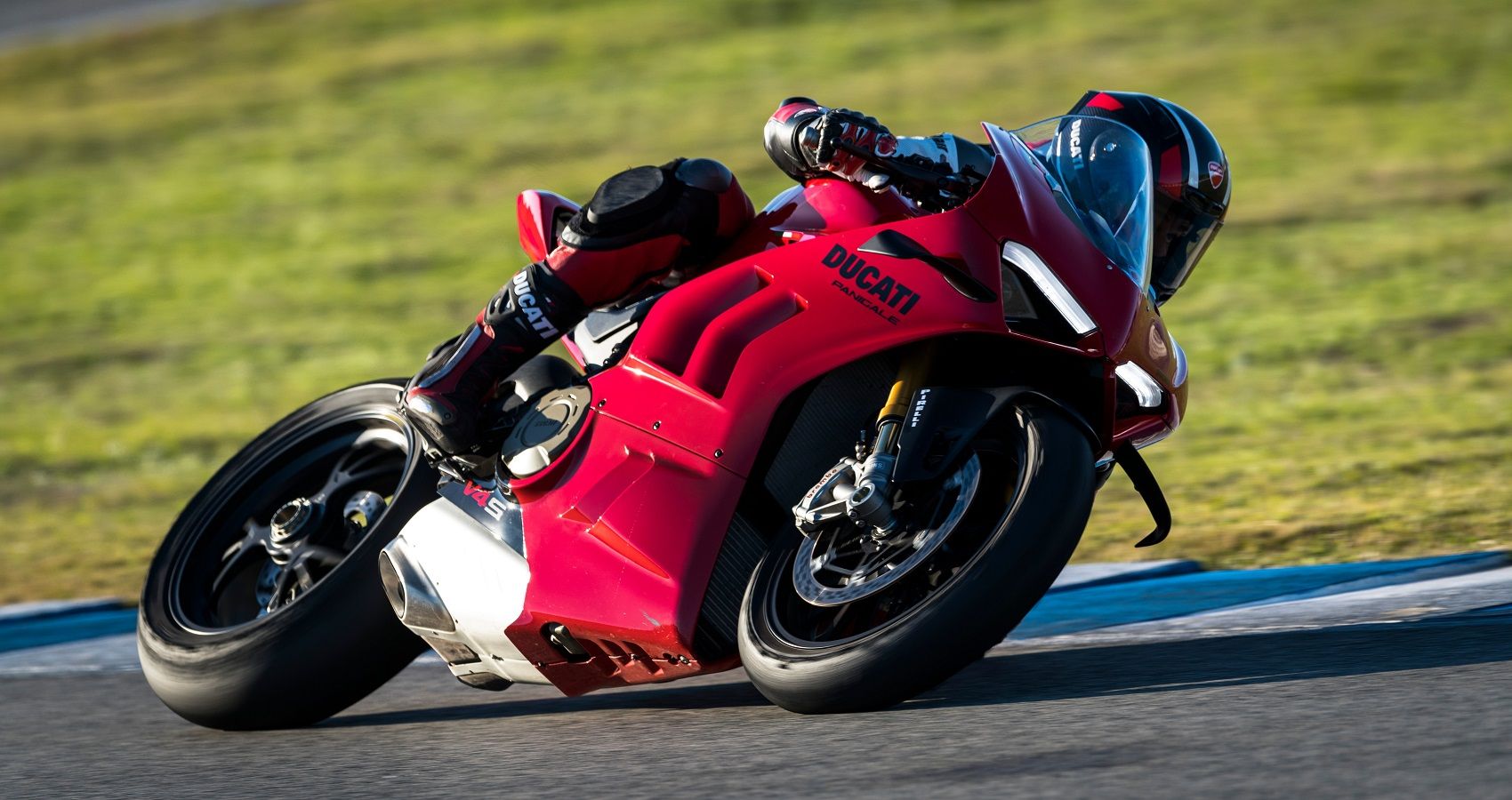 Ducati Panigale V4 in action cornering view