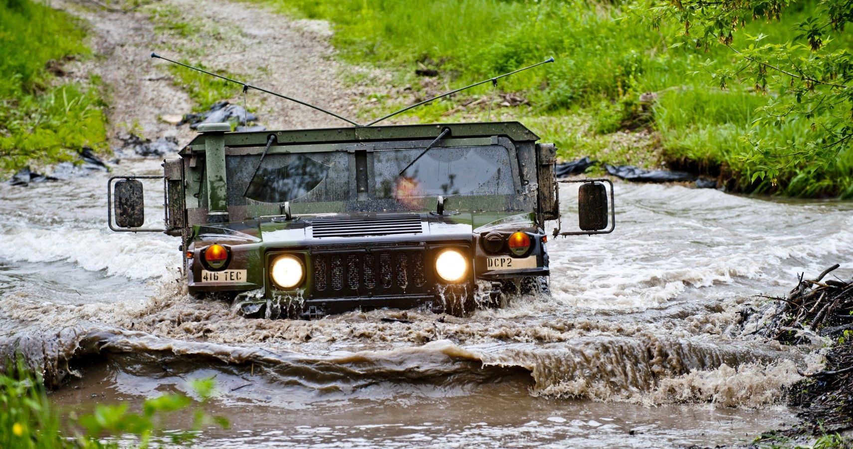 A Humvee in water