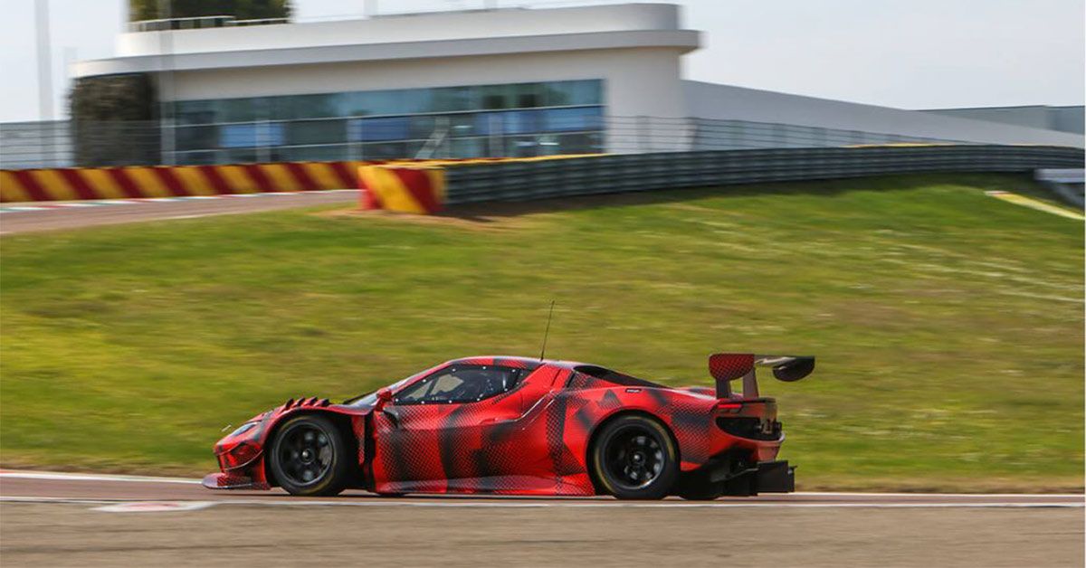 Ferrari-296-GT3-Racecar-(Red)-On-Track---Side
