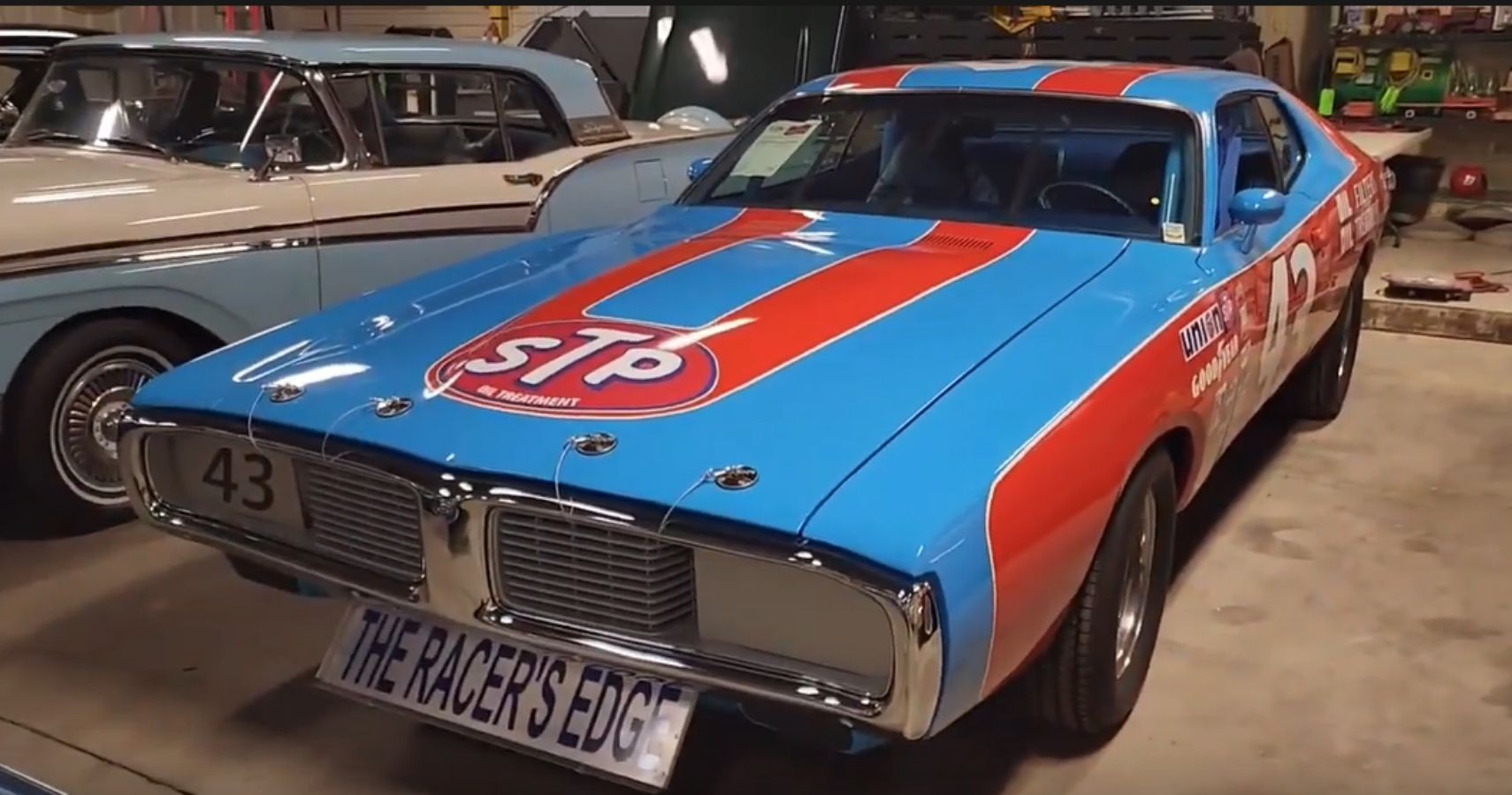 Front view of a Richard Petty Ford Torino 