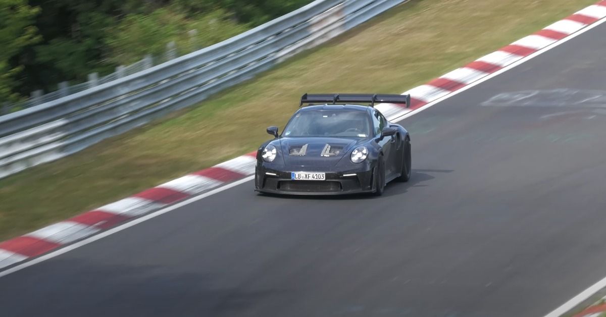 The 2023 Porsche 911 GT3 RS on the testing track. 